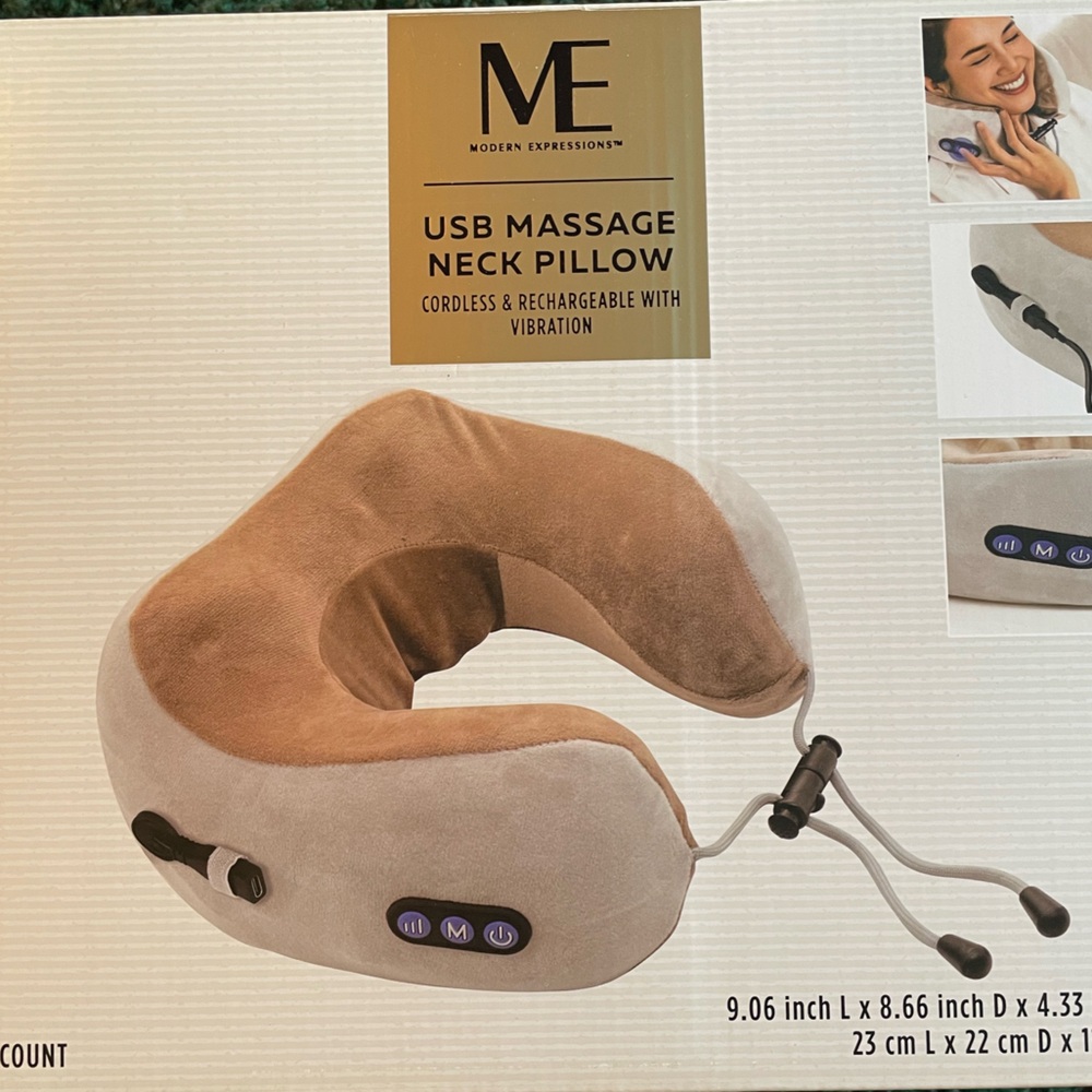 Modern Expressions Brown and Cream USB Massaging Neck Pillow - New in Box